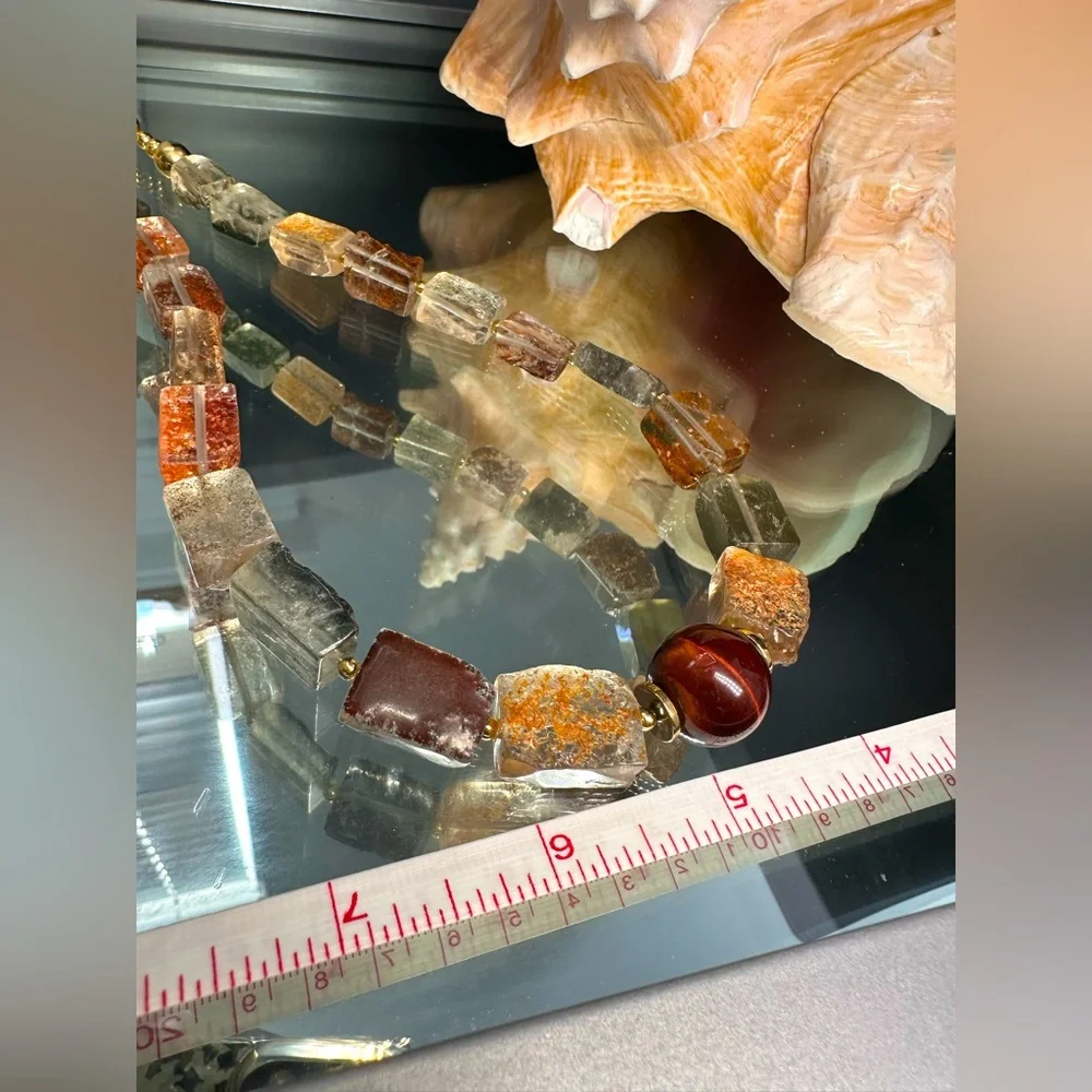 GOLDEN PHANTOM QUARTZ + TIGERS EYE STONES NATURAL NECKLACE - Picture 12 of 16